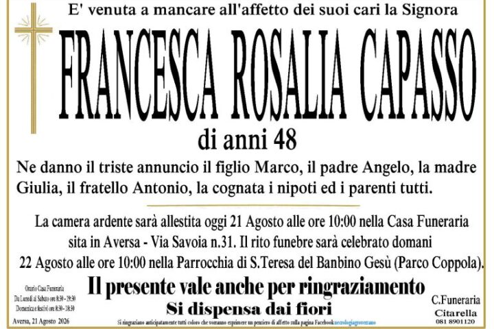Annnuncio Francesca Rosalia Capasso